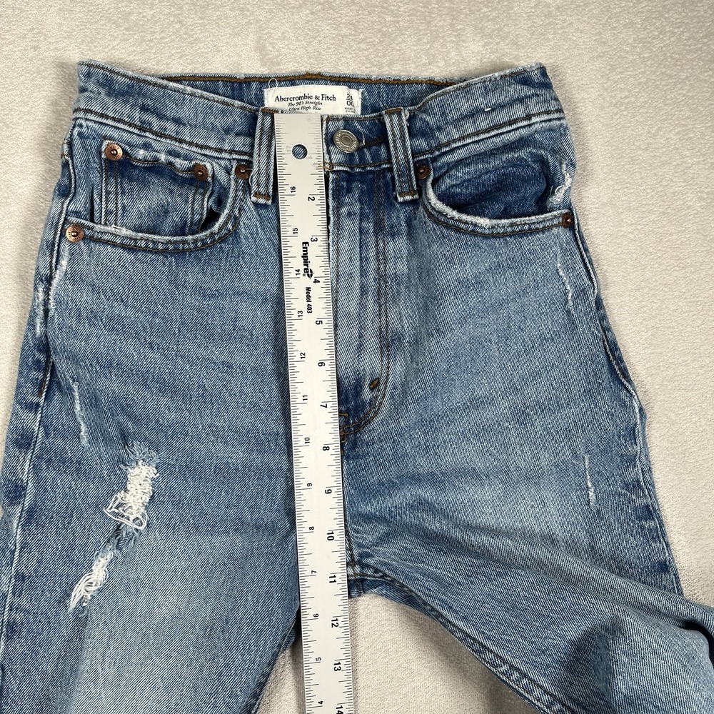 Abercrombie Fitch The 90's Straight Ultra High Rise Jeans Size 24/00 Distressed - Picture 9 of 9
